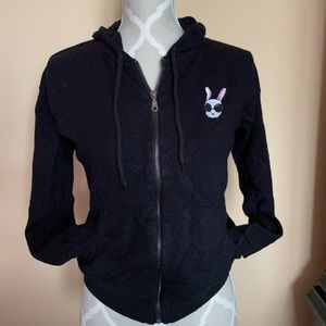 Brandy Melville esc zip up hoodie mouse embroidery black